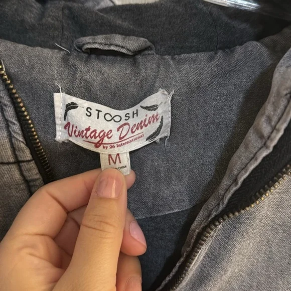 Stoosh Vintage Denim Gray Cropped Puffer Jacket size Medium - Picture 2 of 4
